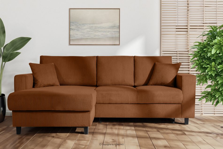 EGRET Rozkladacia rohová pohovka na manšestrových nohách, červená vľavo ruda - obrázok 1