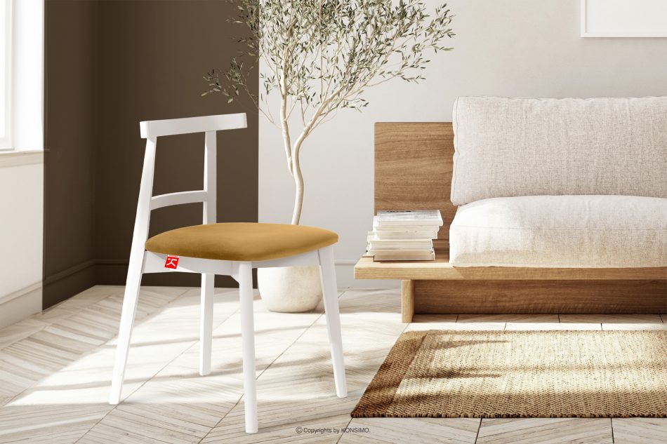 LILIO Biele vintage kreslo žltý velúr žltá/biela - obrázok 7