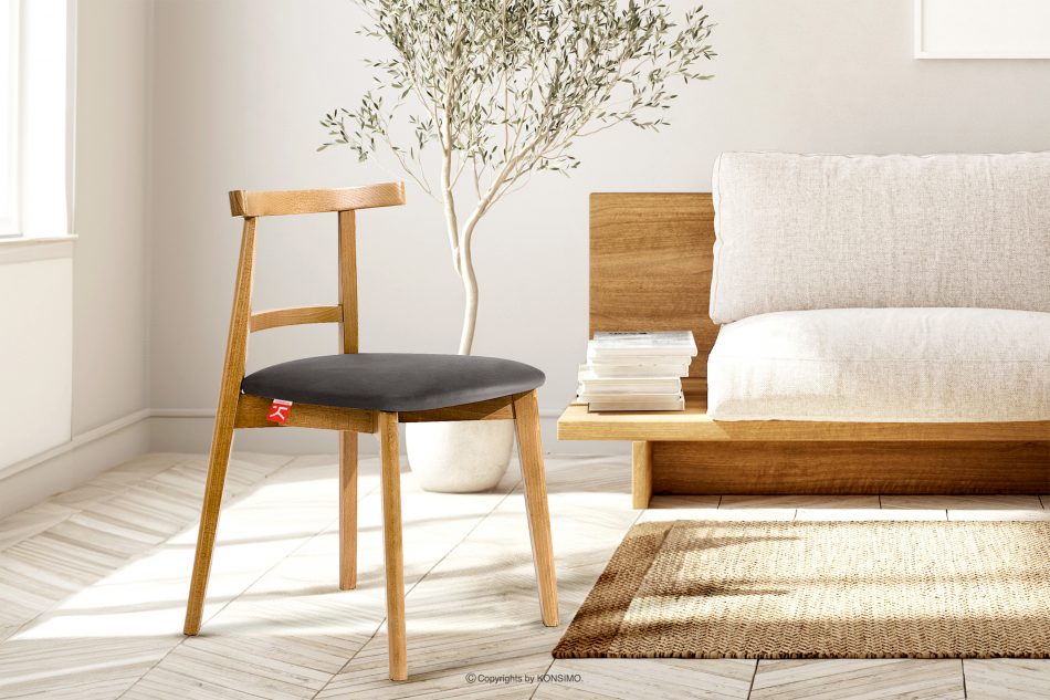 LILIO Vintage štýl stoličky sivý velúr svetlý dub 2ks sivá/svetlý dub - obrázok 10