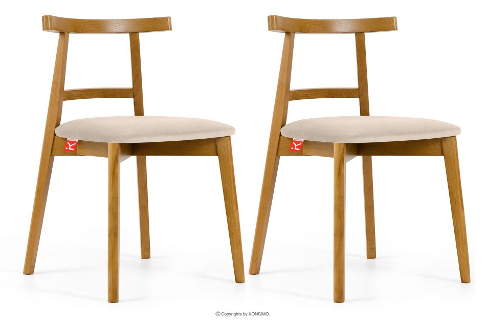 LILIO Vintage štýl stoličky krémový zamat svetlý dub 2ks krémová/svetlý dub - obrázok 0