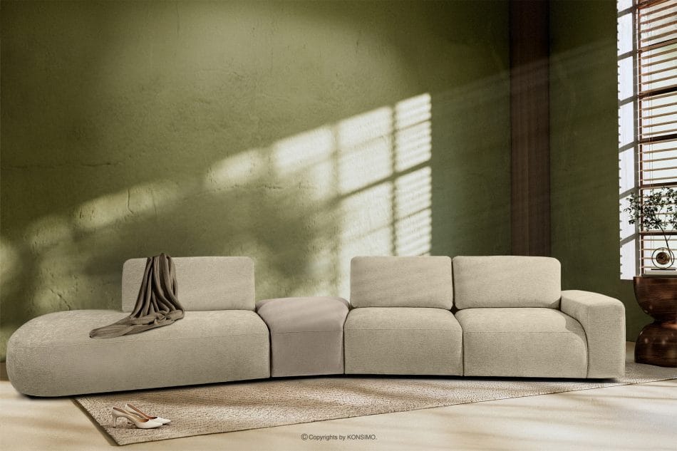 ZUCCO Veľká rohová rozkladacia pohovka šenil/velúr krémová vľavo krémová - obrázok 1