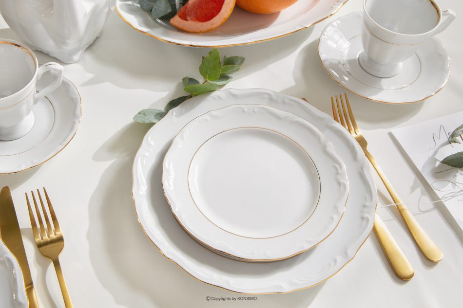 CHODZIEZ MARIA TERESA Klasický porcelánový dezertný tanier biela/zlatá línia biela/zlatá - obrázok 1