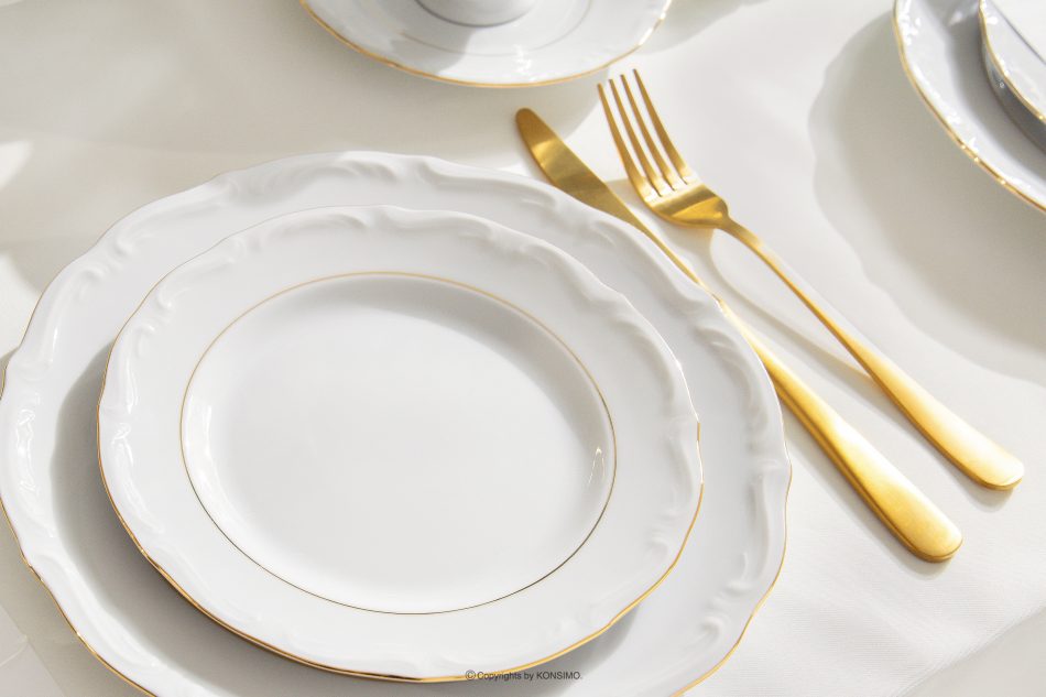 CHODZIEZ MARIA TERESA Klasický porcelánový dezertný tanier biela/zlatá línia biela/zlatá - obrázok 5