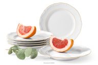 Dezertný tanier 6 ks klasický z porcelánu biela/zlatá línia