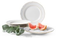 Jedálenský tanier 6 ks klasický z porcelánu biela/zlatá línia