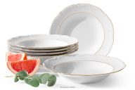 Hlboký tanier 6 ks klasický z porcelánu biela/zlatá línia
