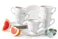 Šálka s podšálkou 6 ks klasická z porcelánu biela/zlatá línia
