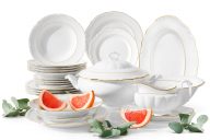 Porcelánová jedálenská súprava Classic pre 6 osôb (23 ks) biela/zlatá línia
