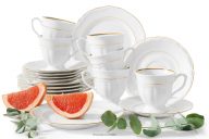 Porcelánová kávová súprava Classic pre 6 osôb (18 ks) biela/zlatá línia