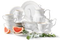 Klasická porcelánová kávová súprava pre 6 osôb (21 el.) biela/zlatá línia