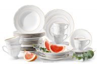 Porcelánová jedálenská a kávová súprava Classic pre 6 osôb (30 ks) biela/zlatá línia