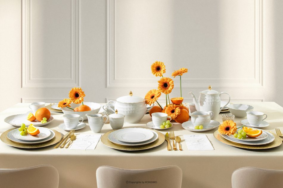 CMIELOW SOFIA Porcelánová šalátová misa biela biela/zlatá - obrázok 6