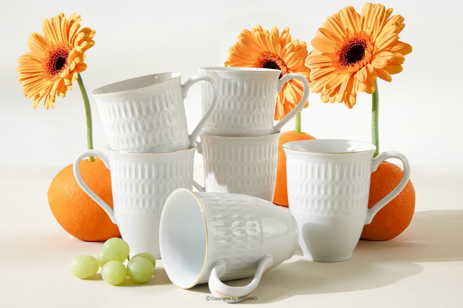 CMIELOW SOFIA Porcelánový hrnček zlatá línia 6 ks. biela/zlatá - obrázok 1
