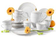 Elegantná porcelánová kávová súprava zlatá línia 6 osôb (21 ks)