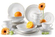 Elegantná porcelánová jedálenská a kávová súprava zlatá línia 6 osôb (30 ks)