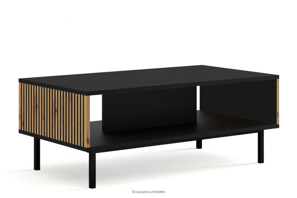 REMO Konferenčný stolík na zlatých nohách s lamelami čierna/dubová artisan čierna/dubová artisan - obrázok 0