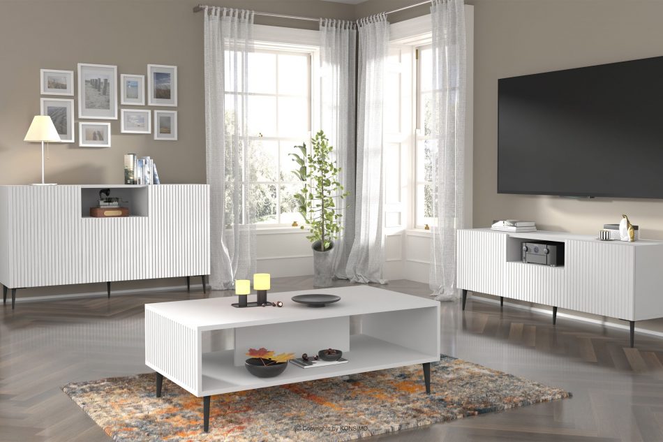 REMO Moderná komoda s lištami biela biela - obrázok 1