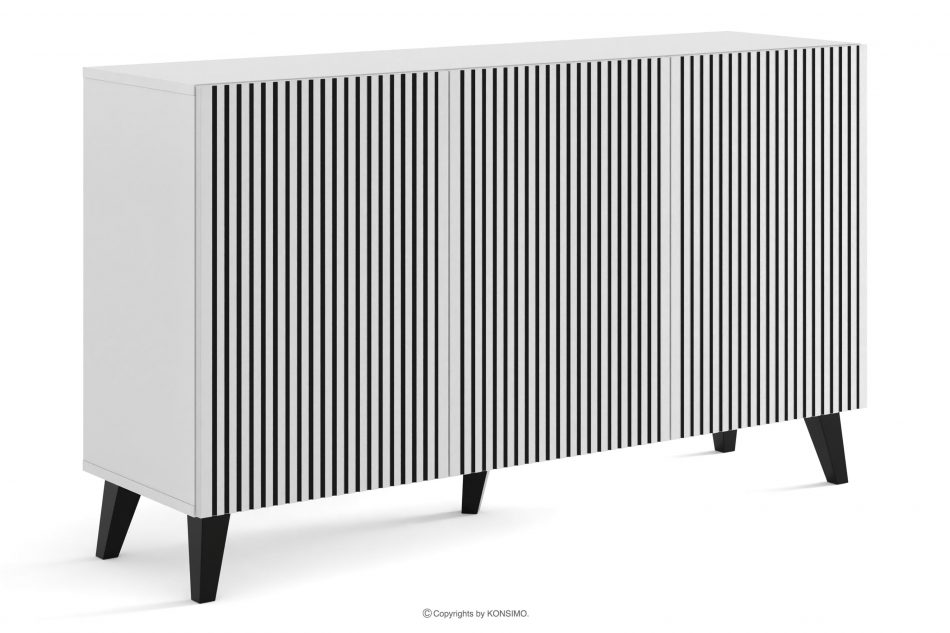 REMO Biela/chrómová moderná komoda s lištami biela/čierna - obrázok 0