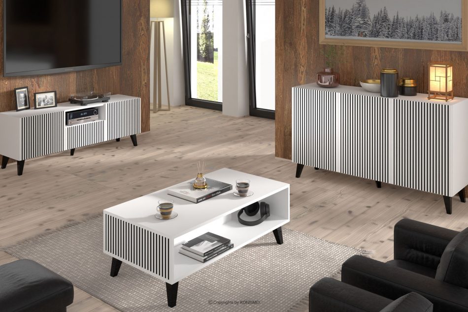 REMO Biela/chrómová moderná komoda s lištami biela/čierna - obrázok 3