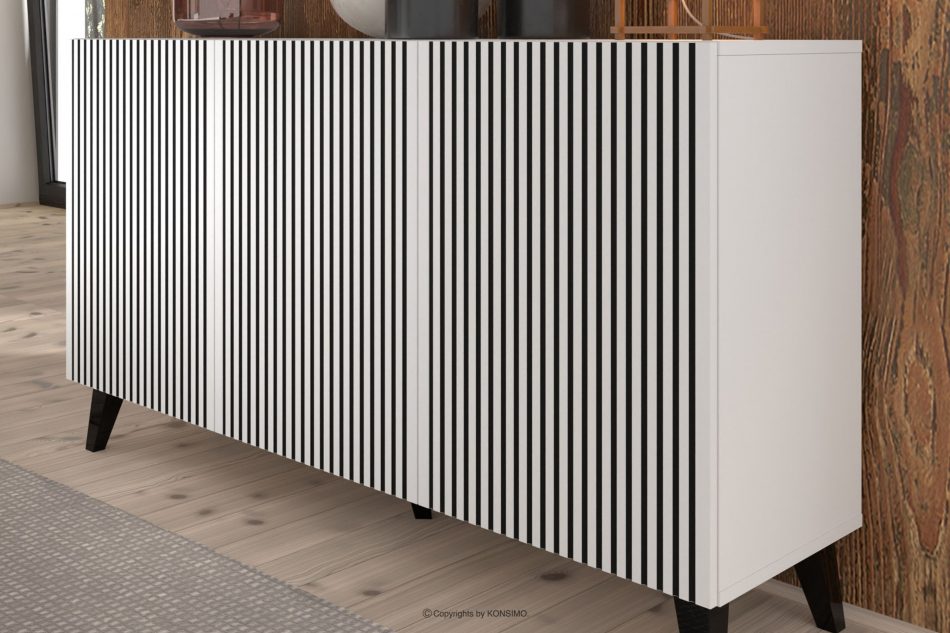 REMO Biela/chrómová moderná komoda s lištami biela/čierna - obrázok 4