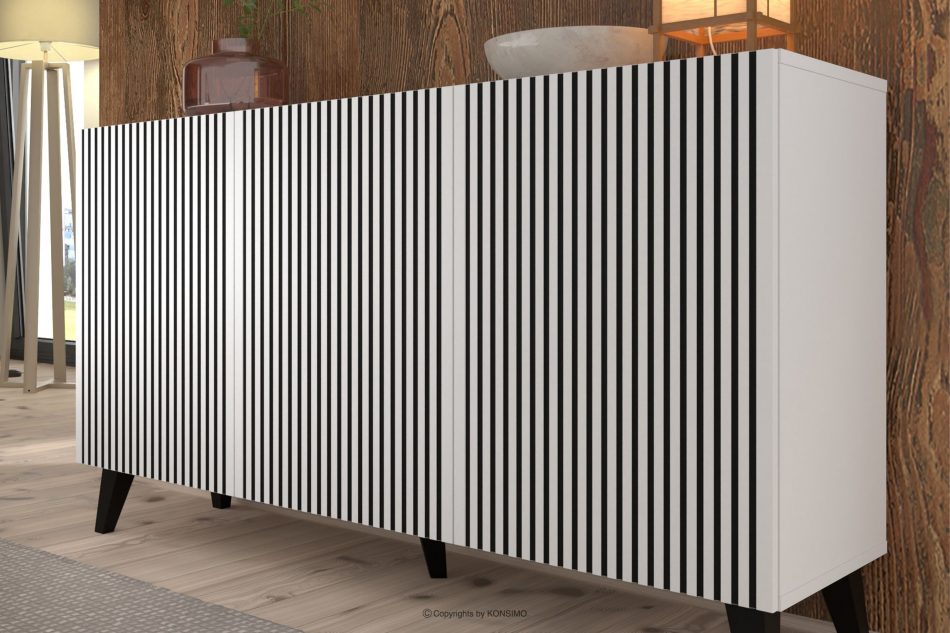 REMO Biela/chrómová moderná komoda s lištami biela/čierna - obrázok 5