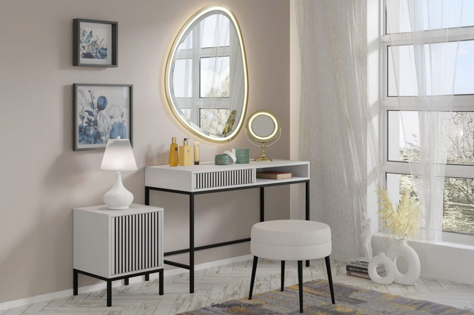 REMO Nočný stolík s roštami biely/chróm biela/čierna - obrázok 4