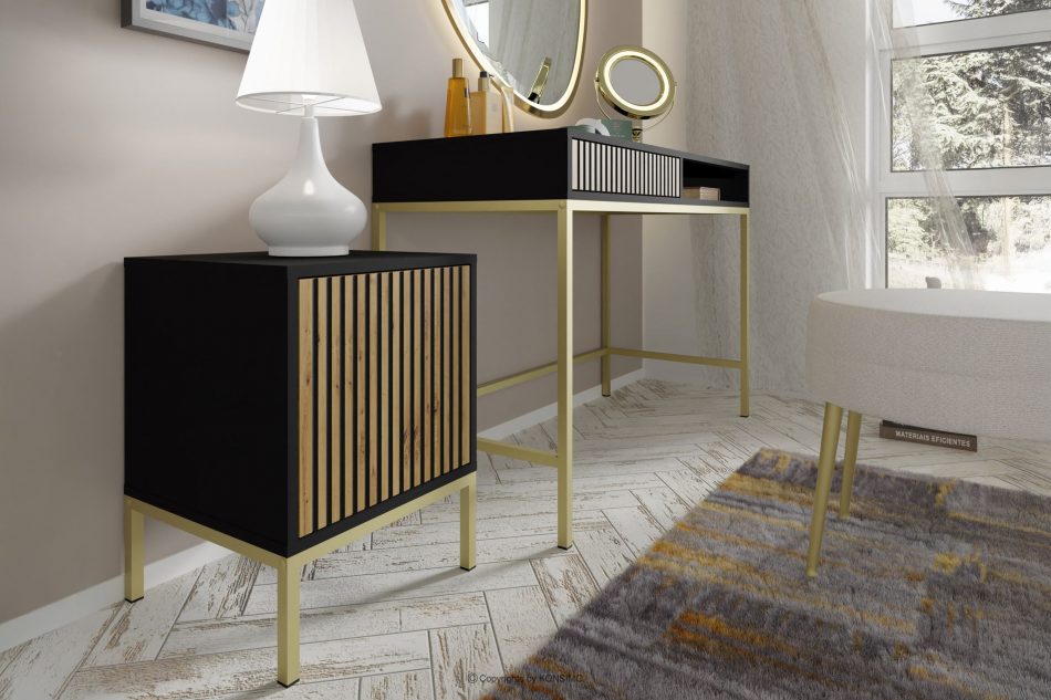 REMO Nočný stolík s roštami čierna/dubová artisan čierna/dubová artisan - obrázok 3