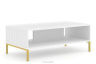 Biely konferenčný stolík do obývačky na zlatých nožičkách