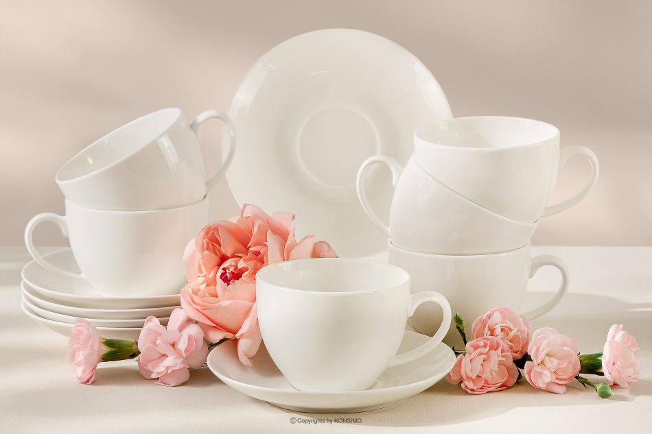 AD BELLA Šálka na kávu s podšálkou tvrdý porcelán 6 ks ecru ecru - obrázok 1