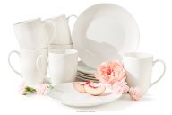 Čajová súprava z tvrdého porcelánu 6 osôb (12 ks) ecru