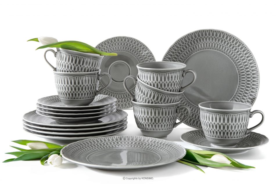 CMIELOW SOFIA Kávová súprava 6 osob (18 ks) porcelánová sivá šedá - obrázok 0