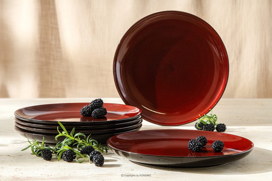 GAMBIA Jedálenský tanier keramická / reaktívna glazúra červený/čierny lesk 6 ks. červený/čierny lesk - obrázok 1
