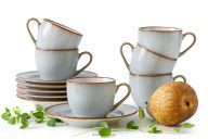 Kávová súprava espresso keramická/reaktívna glazúra šedá/modrá/biela 6 osôb (12 ks.)