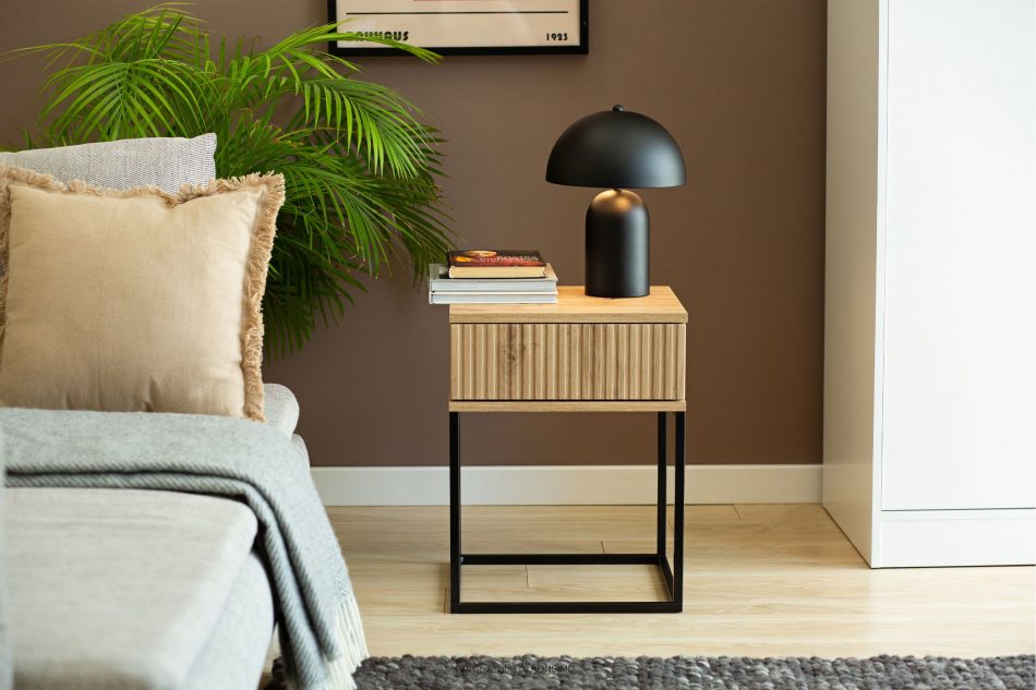 RECTUS Nočný stolík so zásuvkou moderný dub artisan dub artisan/čierna - obrázok 1