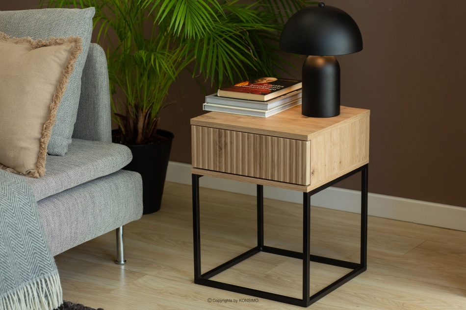 RECTUS Nočný stolík so zásuvkou moderný dub artisan dub artisan/čierna - obrázok 2