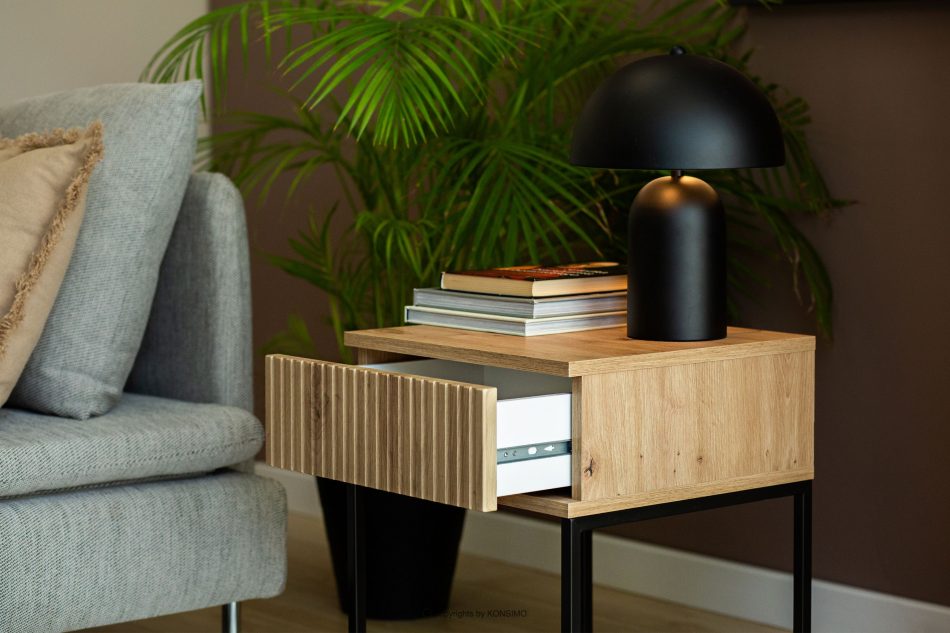 RECTUS Nočný stolík so zásuvkou moderný dub artisan dub artisan/čierna - obrázok 4