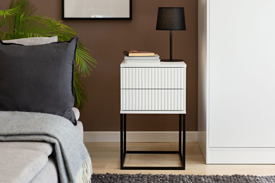 RECTUS Nočný stolík so zásuvkami moderný biely biela/čierna - obrázok 1