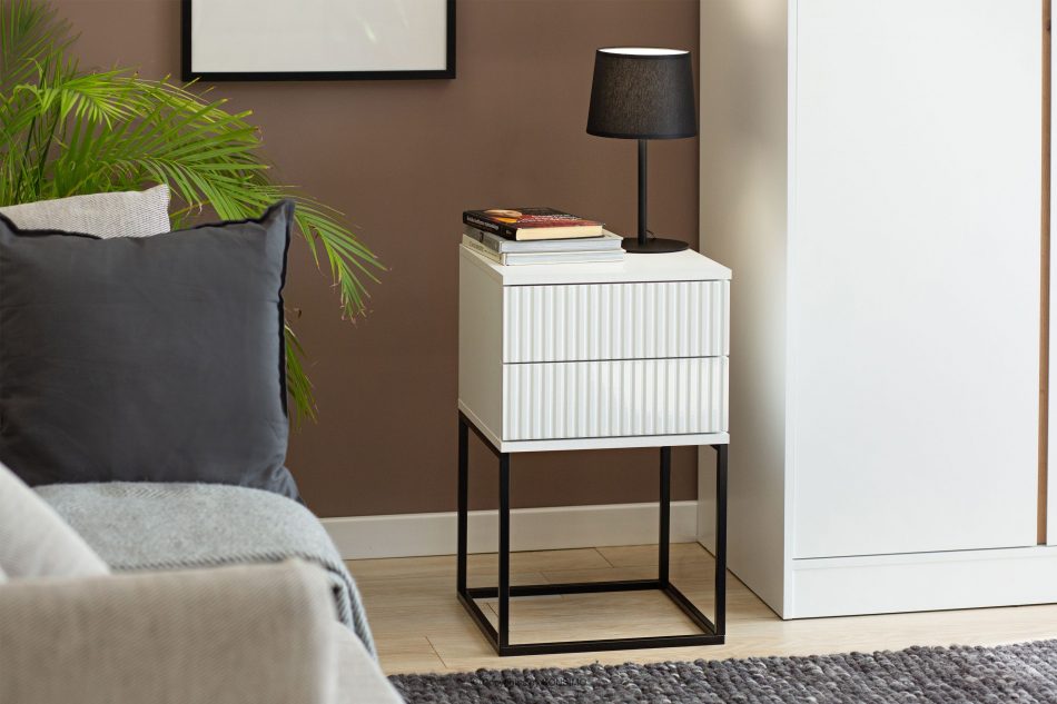 RECTUS Nočný stolík so zásuvkami moderný biely biela/čierna - obrázok 2