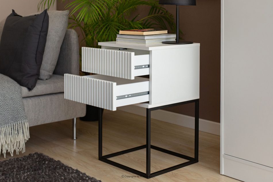 RECTUS Nočný stolík so zásuvkami moderný biely biela/čierna - obrázok 5