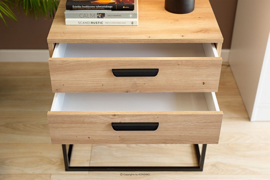RECTUS Veľký moderný nočný stolík so zásuvkami dub artisan dub artisan/čierna - obrázok 6