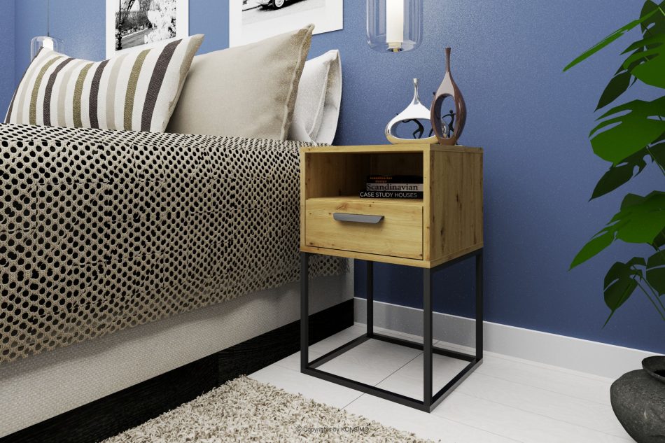 RECTUS Malý nočný stolík so zásuvkou dub artisan dub artisan/čierna - obrázok 1