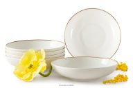 Hlboký tanier z tvrdého porcelánu ecru/zlatá 6 ks.