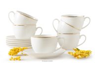 Šálka na kávu s podšálkem tvrdý porcelán ecru/zlatá 6 ks.