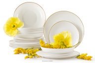 Jedálenská súprava z tvrdého porcelánu ecru/zlatá 6 osôb (18 ks)