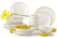 Jedálenská súprava z tvrdého porcelánu ecru/zlatá 6 osôb (24 ks)