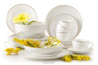 Jedálenská a kávová súprava z tvrdého porcelánu ecru/zlatá 6 osôb (30 ks)