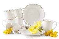 Čajová súprava z tvrdého porcelánu ecru/zlatá 6 osôb (12 ks)