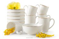 Raňajková súprava tvrdý porcelán ecru/zlatá 6 osôb (12 ks)