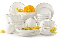 Súprava na večeru a kávu a čaj z tvrdého porcelánu ecru/zlatá 6 osôb (45 ks)