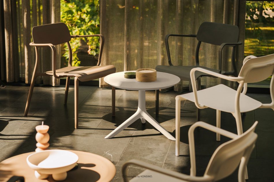 GALIO Kruhový záhradný stolík z ekologického plastu biely biela - obrázok 4